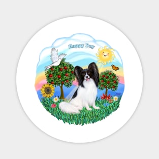 "Happy Day" with a Black & White Papillon Magnet